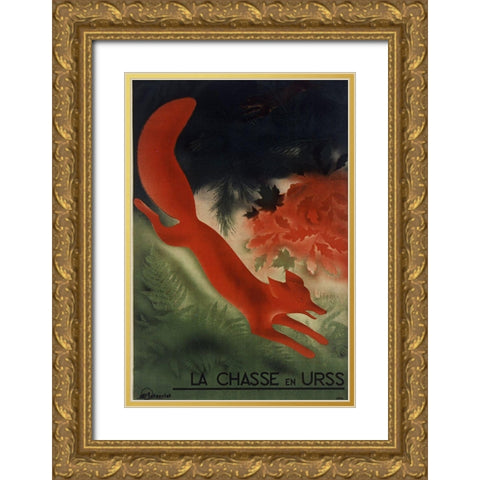 Fox USSR Gold Ornate Wood Framed Art Print with Double Matting by Vintage Apple Collection