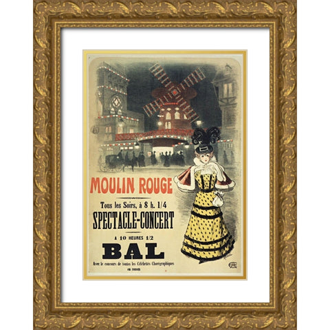 Moulin Rouge Bal Roedel Gold Ornate Wood Framed Art Print with Double Matting by Vintage Apple Collection