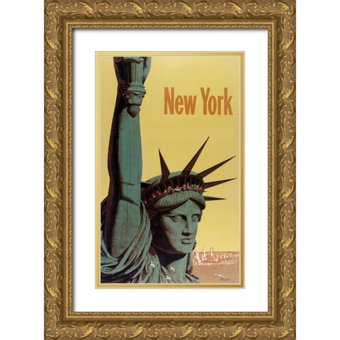NY Liberty Gold Ornate Wood Framed Art Print with Double Matting by Vintage Apple Collection