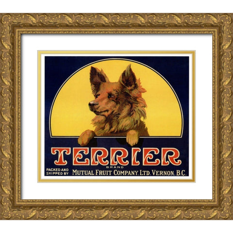 Terrier Label Gold Ornate Wood Framed Art Print with Double Matting by Vintage Apple Collection