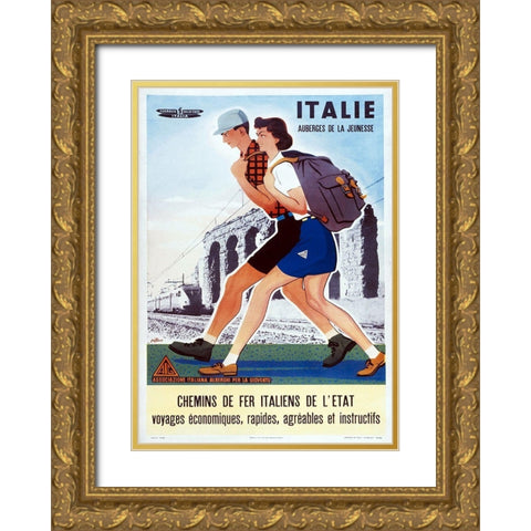 Italie Auberges Dela Jeunesse Gold Ornate Wood Framed Art Print with Double Matting by Vintage Apple Collection