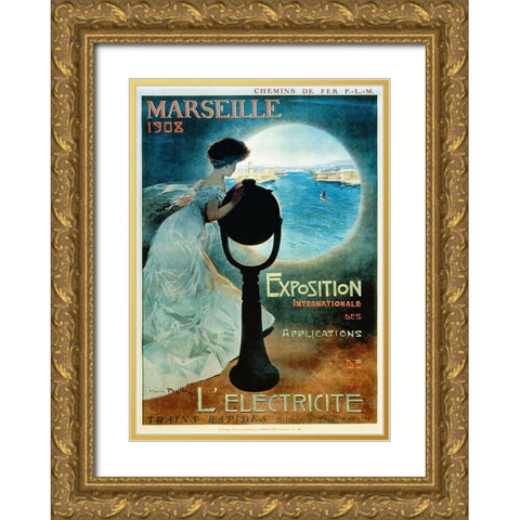 Marseille 1908 Gold Ornate Wood Framed Art Print with Double Matting by Vintage Apple Collection