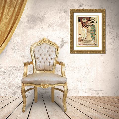 Salon Des Cent Harlequin Gold Ornate Wood Framed Art Print with Double Matting by Vintage Apple Collection