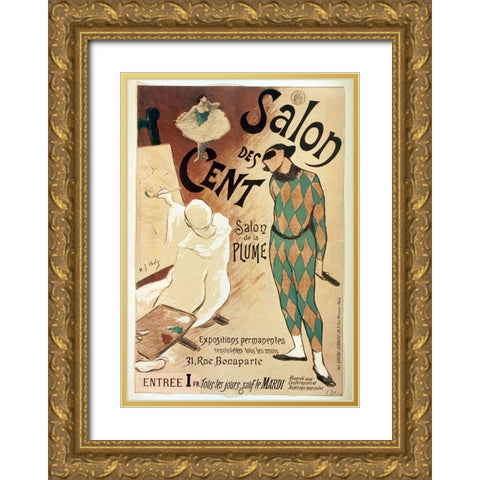Salon Des Cent Harlequin Gold Ornate Wood Framed Art Print with Double Matting by Vintage Apple Collection