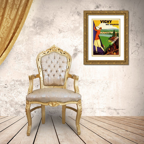 Vichy Ses Sources Gold Ornate Wood Framed Art Print with Double Matting by Vintage Apple Collection