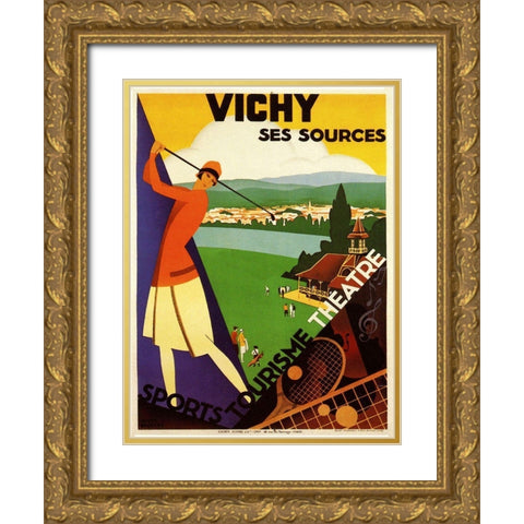 Vichy Ses Sources Gold Ornate Wood Framed Art Print with Double Matting by Vintage Apple Collection