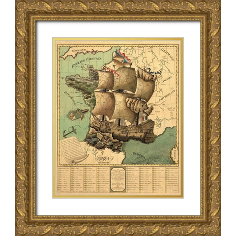 French Map Gold Ornate Wood Framed Art Print with Double Matting by Vintage Apple Collection