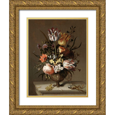 Flowers Fourteen Gold Ornate Wood Framed Art Print with Double Matting by Vintage Apple Collection