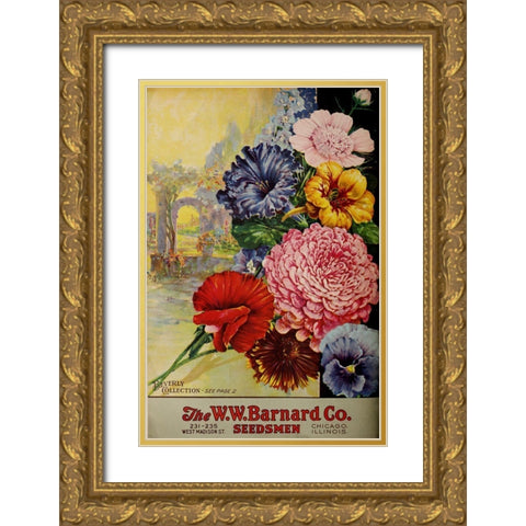 1926 Barnard Asters Gold Ornate Wood Framed Art Print with Double Matting by Vintage Apple Collection