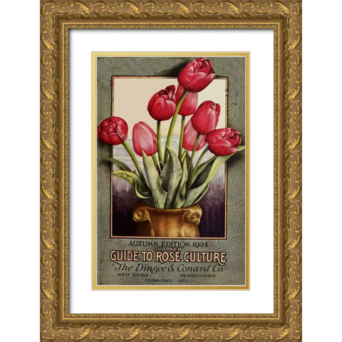 Red Roses Gold Ornate Wood Framed Art Print with Double Matting by Vintage Apple Collection