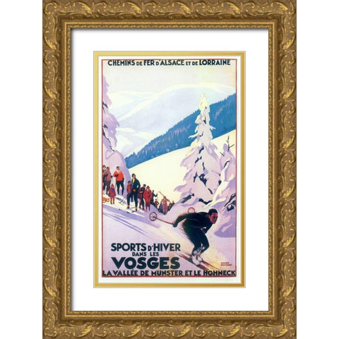 Ski 03 Gold Ornate Wood Framed Art Print with Double Matting by Vintage Apple Collection