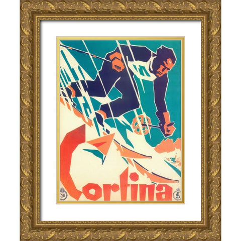 Ski 05 Gold Ornate Wood Framed Art Print with Double Matting by Vintage Apple Collection