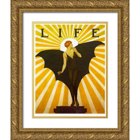 Life Magazine Cover Bat Girl Yellow Gold Ornate Wood Framed Art Print with Double Matting by Vintage Apple Collection