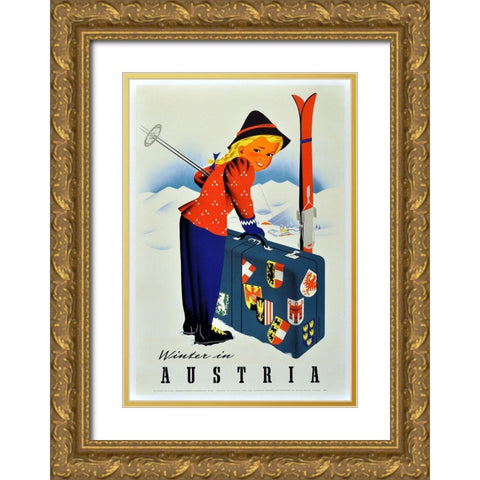 Winter Austria Gold Ornate Wood Framed Art Print with Double Matting by Vintage Apple Collection