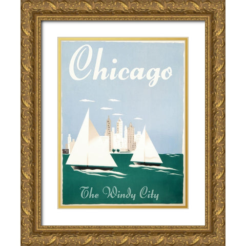 Chicago Windy City Gold Ornate Wood Framed Art Print with Double Matting by Vintage Apple Collection