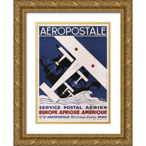 Aeropostale Gold Ornate Wood Framed Art Print with Double Matting by Vintage Apple Collection