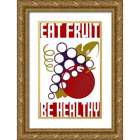 Eat Fruit Be Healthy Gold Ornate Wood Framed Art Print with Double Matting by Vintage Apple Collection