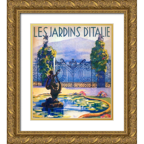 Italian Gardens Gold Ornate Wood Framed Art Print with Double Matting by Vintage Apple Collection