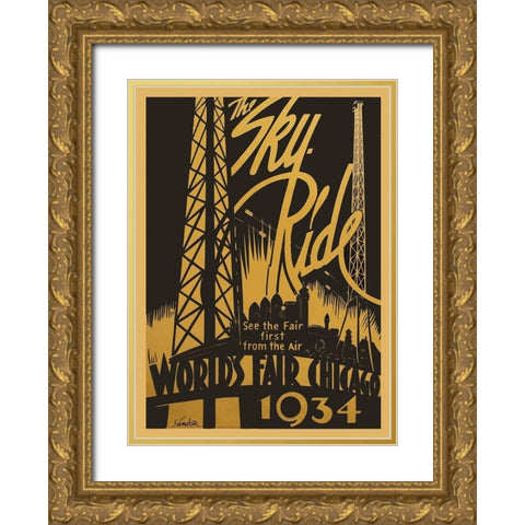 Sky Ride Gold Ornate Wood Framed Art Print with Double Matting by Vintage Apple Collection