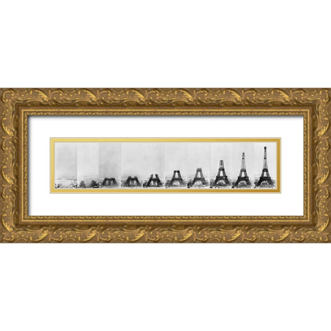Building Eiffel Gold Ornate Wood Framed Art Print with Double Matting by Vintage Apple Collection