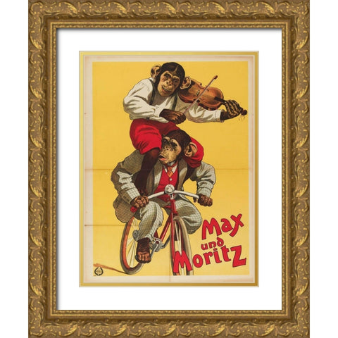 Chimps One Gold Ornate Wood Framed Art Print with Double Matting by Vintage Apple Collection