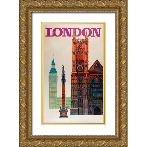 London Big Ben Gold Ornate Wood Framed Art Print with Double Matting by Vintage Apple Collection