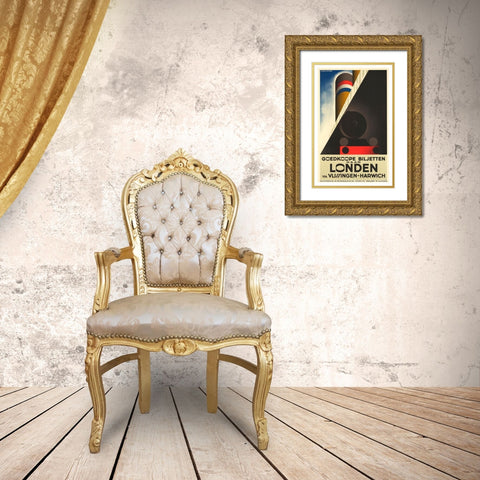 London Harwich Gold Ornate Wood Framed Art Print with Double Matting by Vintage Apple Collection