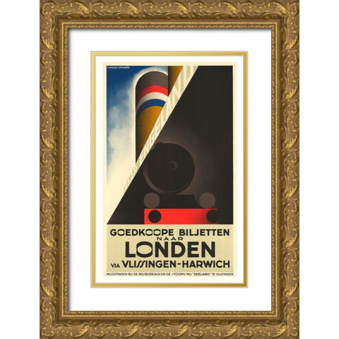 London Harwich Gold Ornate Wood Framed Art Print with Double Matting by Vintage Apple Collection