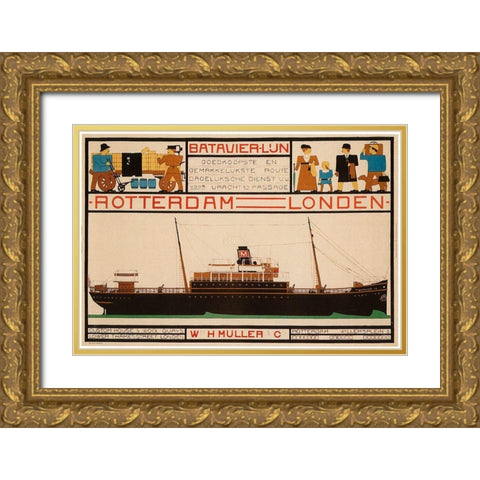 Rotterdam London Travel Poster Gold Ornate Wood Framed Art Print with Double Matting by Vintage Apple Collection