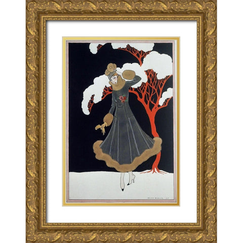Barbier Dress Gold Ornate Wood Framed Art Print with Double Matting by Vintage Apple Collection