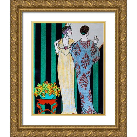 Barbier Two Fashion Plaits Gold Ornate Wood Framed Art Print with Double Matting by Vintage Apple Collection