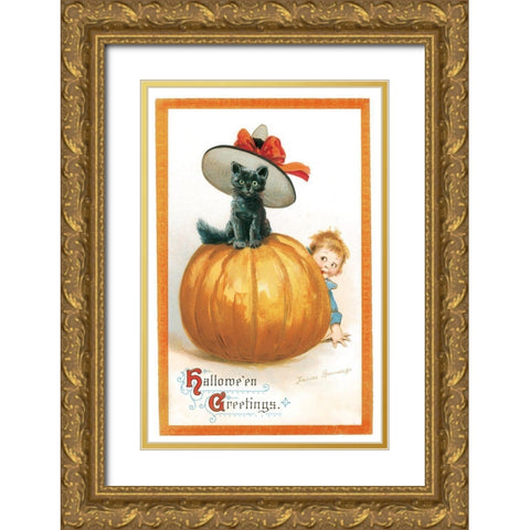 Cat Hat.tif Gold Ornate Wood Framed Art Print with Double Matting by Vintage Apple Collection