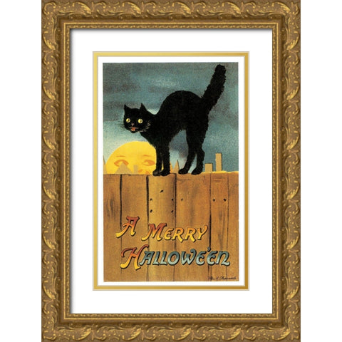 Fence Cat.tif Gold Ornate Wood Framed Art Print with Double Matting by Vintage Apple Collection