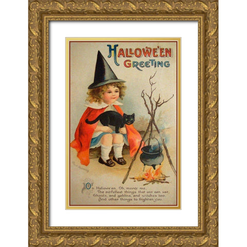 Halloween Cauldron.tif Gold Ornate Wood Framed Art Print with Double Matting by Vintage Apple Collection