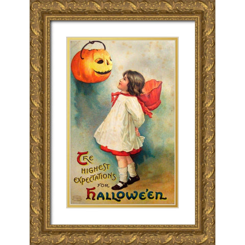 Halloween Expectations.tif Gold Ornate Wood Framed Art Print with Double Matting by Vintage Apple Collection