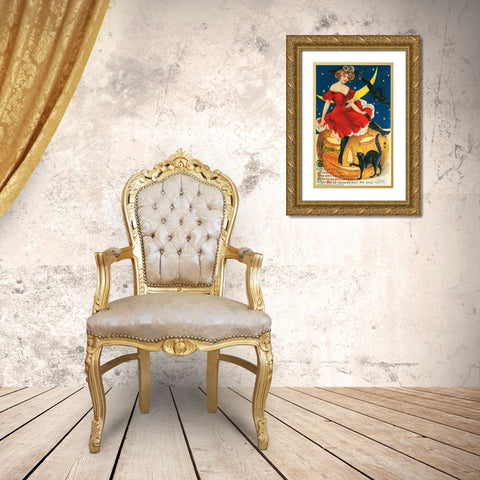 Halloween Red Dress Large.tif Gold Ornate Wood Framed Art Print with Double Matting by Vintage Apple Collection