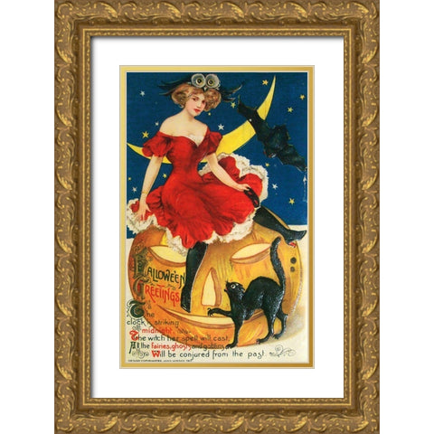 Halloween Red Dress Large.tif Gold Ornate Wood Framed Art Print with Double Matting by Vintage Apple Collection
