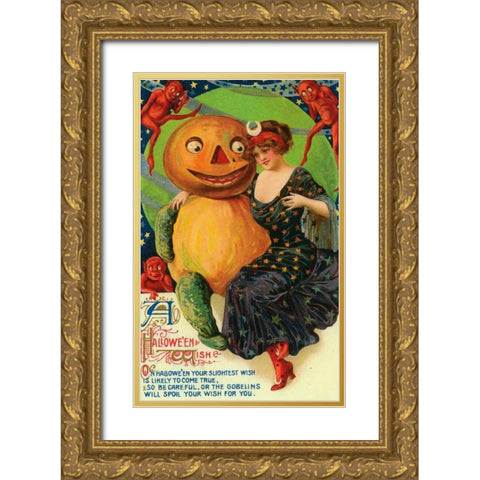 Halloween Red Head Band.tif Gold Ornate Wood Framed Art Print with Double Matting by Vintage Apple Collection