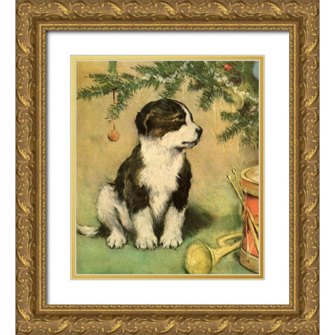 Doggy Gold Ornate Wood Framed Art Print with Double Matting by Vintage Apple Collection