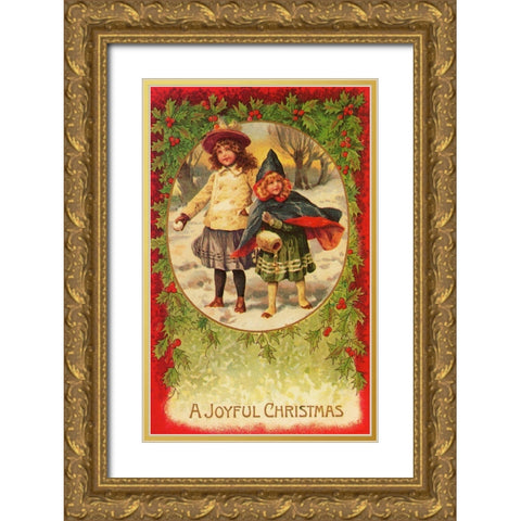 Joyful Christmas Gold Ornate Wood Framed Art Print with Double Matting by Vintage Apple Collection
