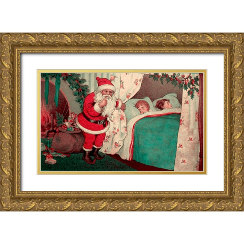 Sleeping Children Gold Ornate Wood Framed Art Print with Double Matting by Vintage Apple Collection