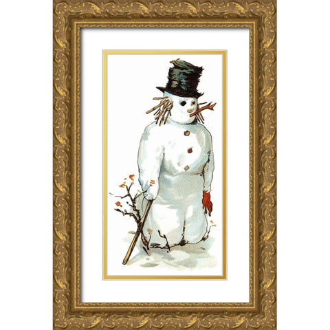 Snowman Gold Ornate Wood Framed Art Print with Double Matting by Vintage Apple Collection