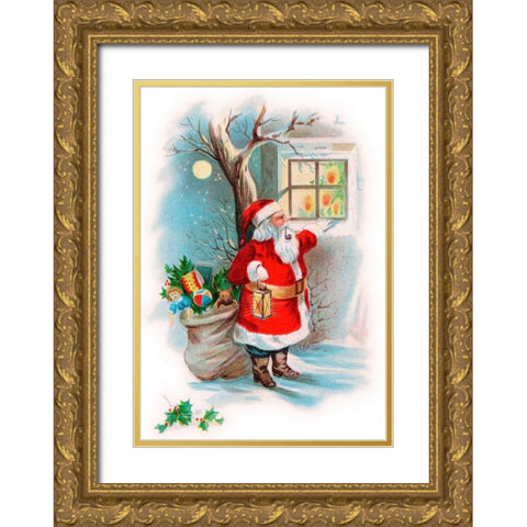Vintage Xmas 2 Gold Ornate Wood Framed Art Print with Double Matting by Vintage Apple Collection