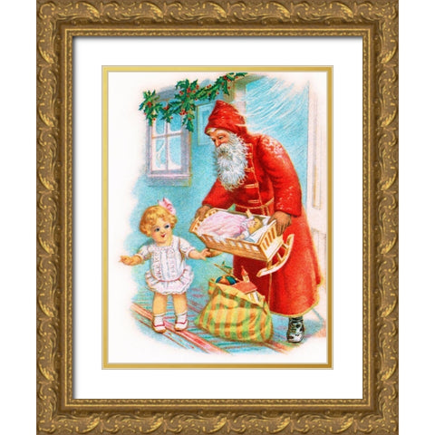 Vintage Xmas 3 Gold Ornate Wood Framed Art Print with Double Matting by Vintage Apple Collection