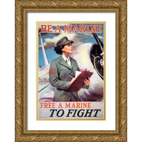 Woman Marines Gold Ornate Wood Framed Art Print with Double Matting by Vintage Apple Collection