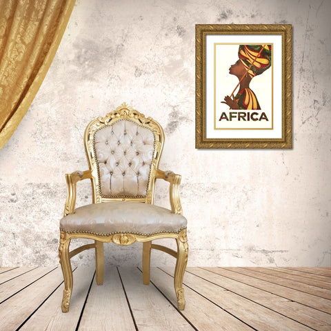 Africa Turban Gold Ornate Wood Framed Art Print with Double Matting by Vintage Apple Collection