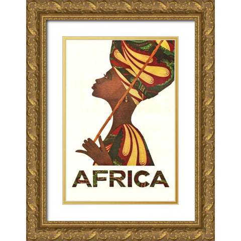 Africa Turban Gold Ornate Wood Framed Art Print with Double Matting by Vintage Apple Collection