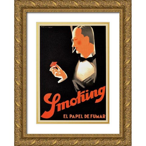 Art Deco Smoking Gold Ornate Wood Framed Art Print with Double Matting by Vintage Apple Collection