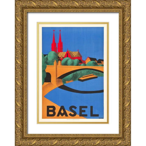 Basel Gold Ornate Wood Framed Art Print with Double Matting by Vintage Apple Collection