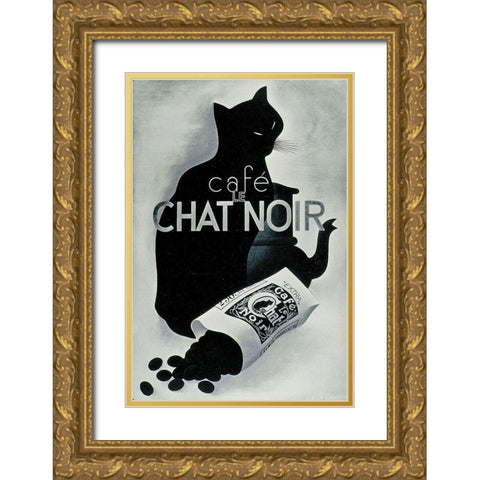 Chat noir Coffee Gold Ornate Wood Framed Art Print with Double Matting by Vintage Apple Collection